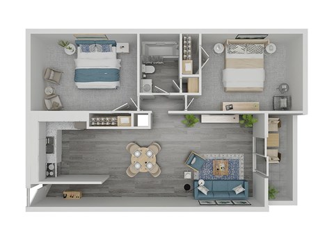 Floor plan for 2 beds, 1 bath, 860 sqft